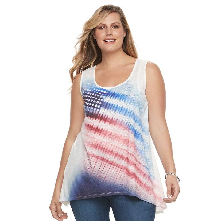 Plus Size World Unity Flag Splitback Tank, Women's, Size: 3xl, Med Beige