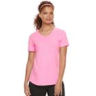 Women's Tek Gear&reg; Essential V-neck Short Sleeve Tee, Size: S Tall, Brt Pink