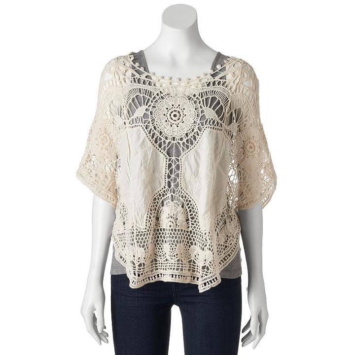 Mudd&reg; Crochet Poncho, Women's, White Oth