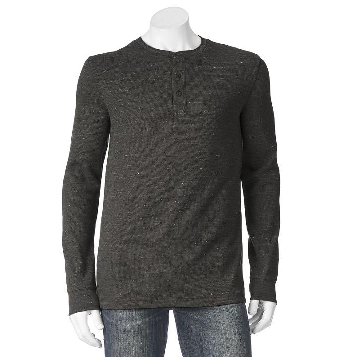 Men's Sonoma Goods For Life&trade; Heathered Thermal Henley, Size: Small, Dark Grey
