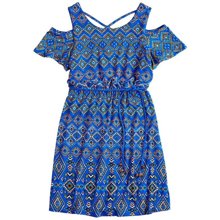 Girls 7-16 Three Pink Hearts Printed Cold-shoulder Dress, Size: 7, Med Blue