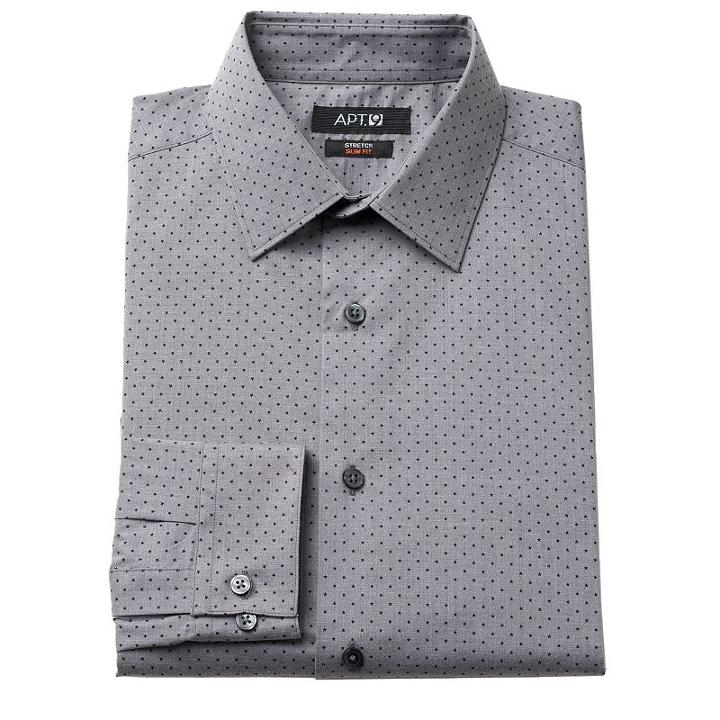 Men's Apt. 9&reg; Modern-fit Patterned Stretch Dress Shirt, Size: 15-32/33, Grey