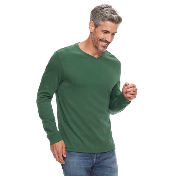 Men's Croft & Barrow&reg; Classic-fit Easy-care V-neck Tee, Size: Large, Dark Green