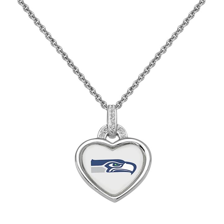 Seattle Seahawks Heart Pendant Necklace, Size: 18, White