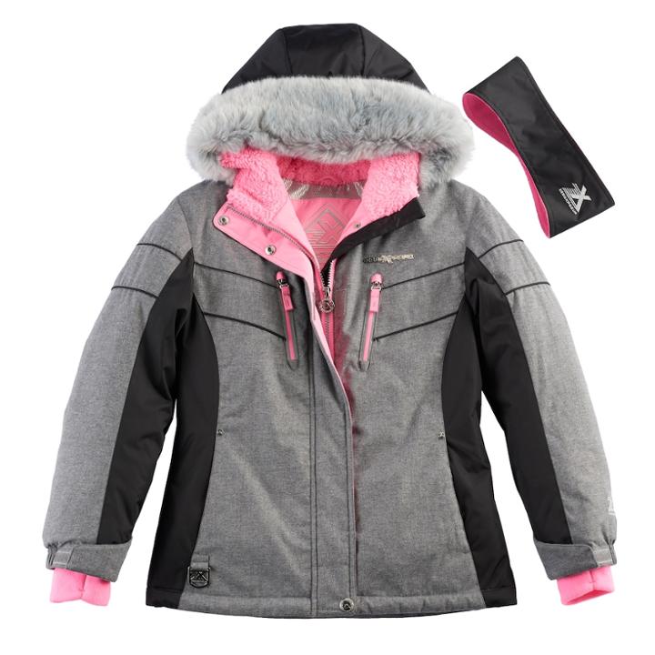 Girls 7-16 Zeroxposur Faux-fur Trim Fleece-lined Heavyweight Jacket & Ear Muff Headband Set, Size: 7-8, Grey Other