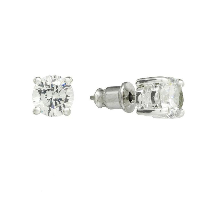 Chaps Silver Tone Simulated Crystal Stud Earrings, Women's, Grey