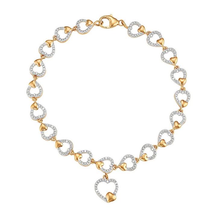 Two Tone Sterling Silver 1/8 Carat T.w. Diamond Heart Bracelet, Women's, Size: 7.5, White