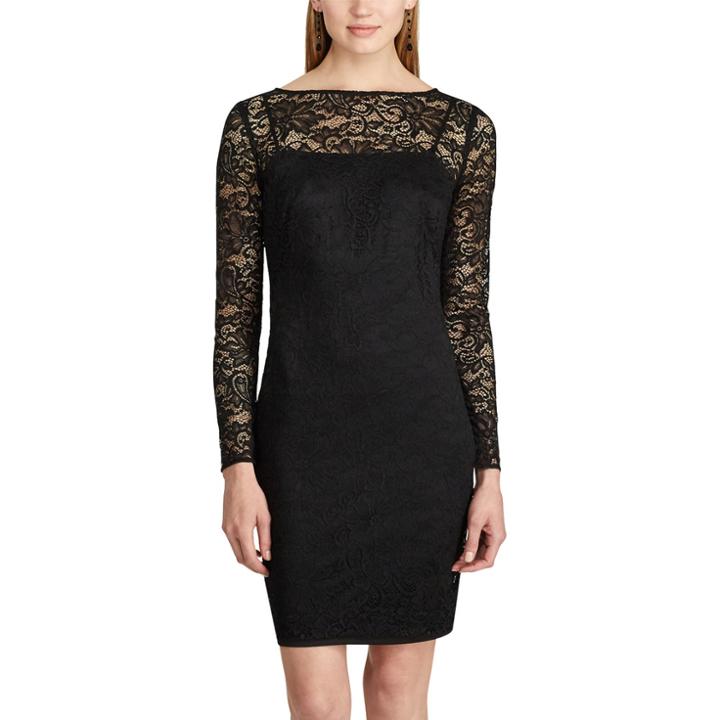 Women's Chaps Lace Long-sleeve Dress, Size: 12, Black