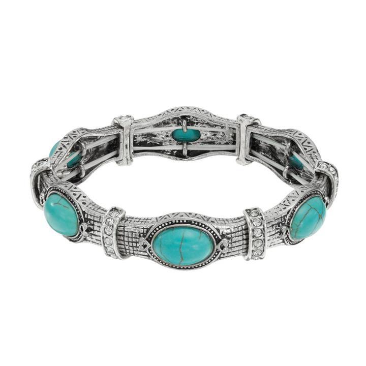 Plus Size Simulated Turquoise Antiqued Stretch Bracelet, Women's, Turq/aqua