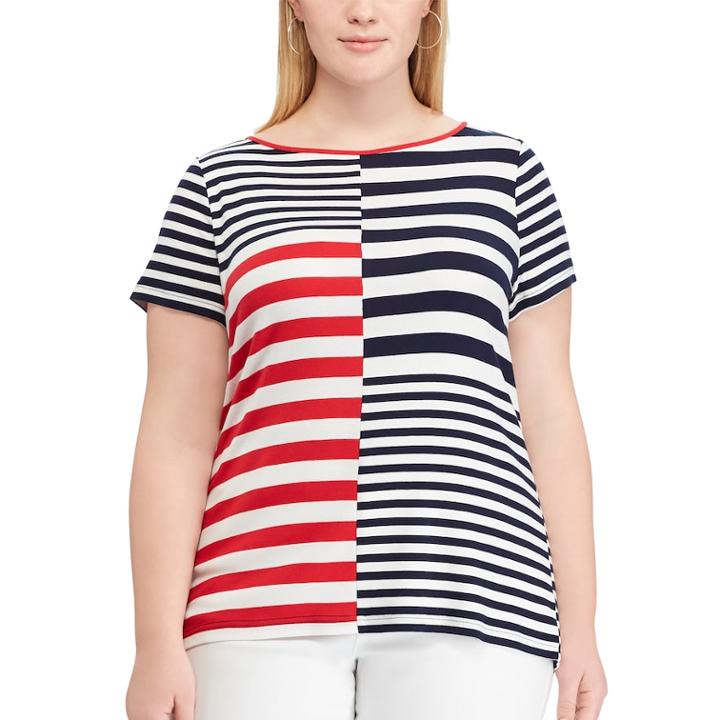 Plus Size Chaps Stripe Top, Women's, Size: 1xl, Red