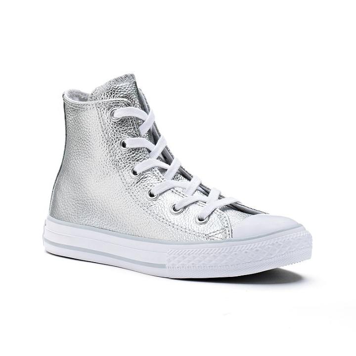 Kid's Converse Chuck Taylor All Star Stingray Leather High-top Sneakers, Size: 2, Silver