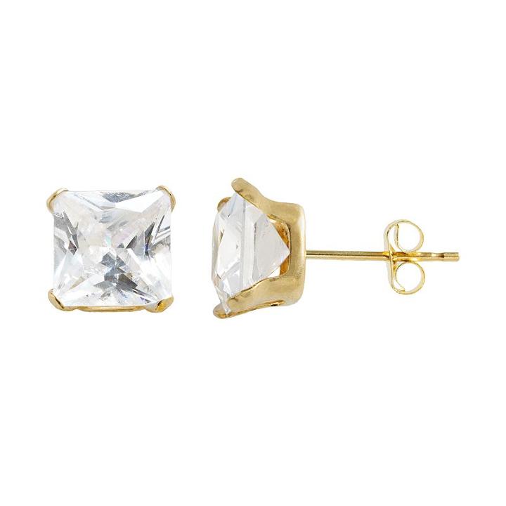 10k Gold Cubic Zirconia Square Stud Earrings, Women's, White