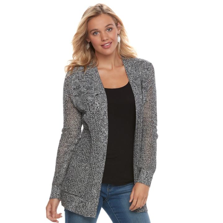 Juniors' So&reg; Open-stitch Cardigan Sweater, Teens, Size: Medium, Black