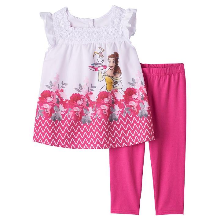 Disney's Beauty & The Beast Belle, Mrs. Potts & Chip Girls 4-6x Blouse & Capri Leggings Set, Girl's, Size: 6, Pink