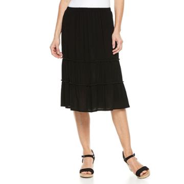Women's Studio 253 Tiered Midi Skirt, Size: Medium, Black