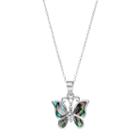 Sterling Silver Abalone Butterfly Pendant Necklace, Women's, Grey