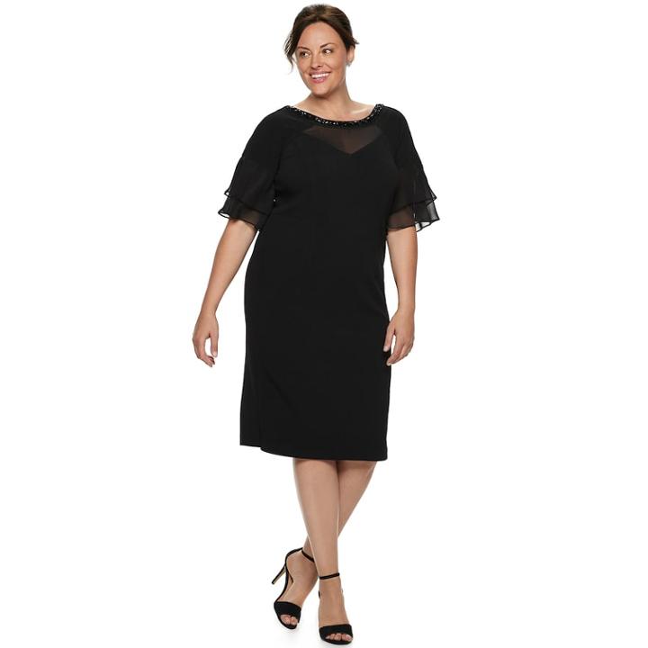 Plus Size Maya Brooke Chiffon Beaded Dress, Women's, Size: 22w T/l, Black