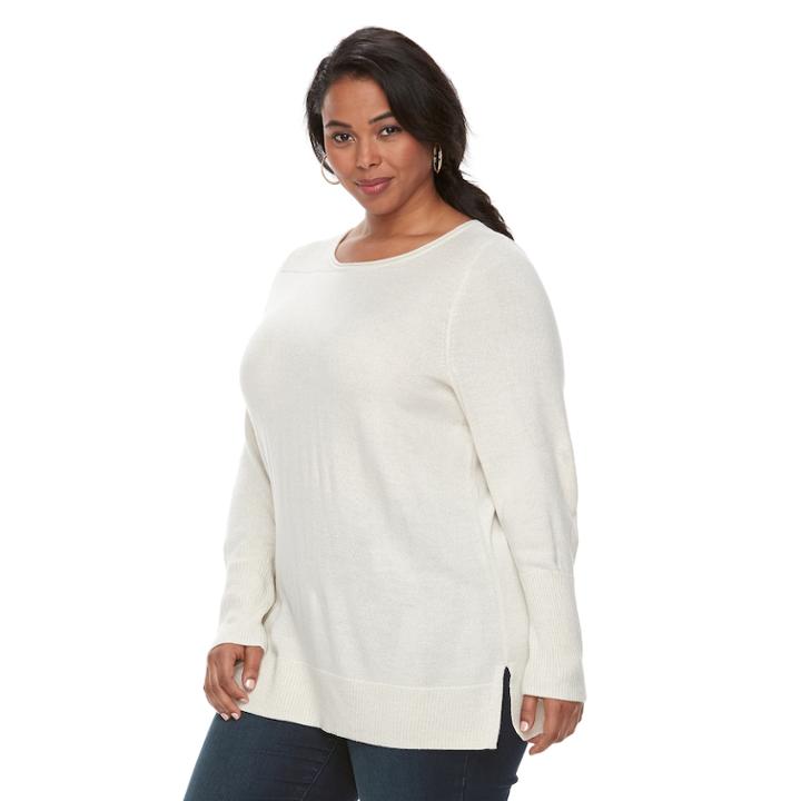 Plus Size Apt. 9&reg; Lurex Crewneck Sweater, Women's, Size: 3xl, White