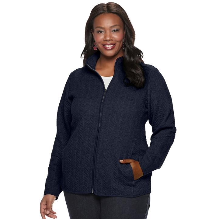 Plus Size Croft & Barrow&reg; Quilted Knit Jacket, Women's, Size: 4xl, Dark Blue