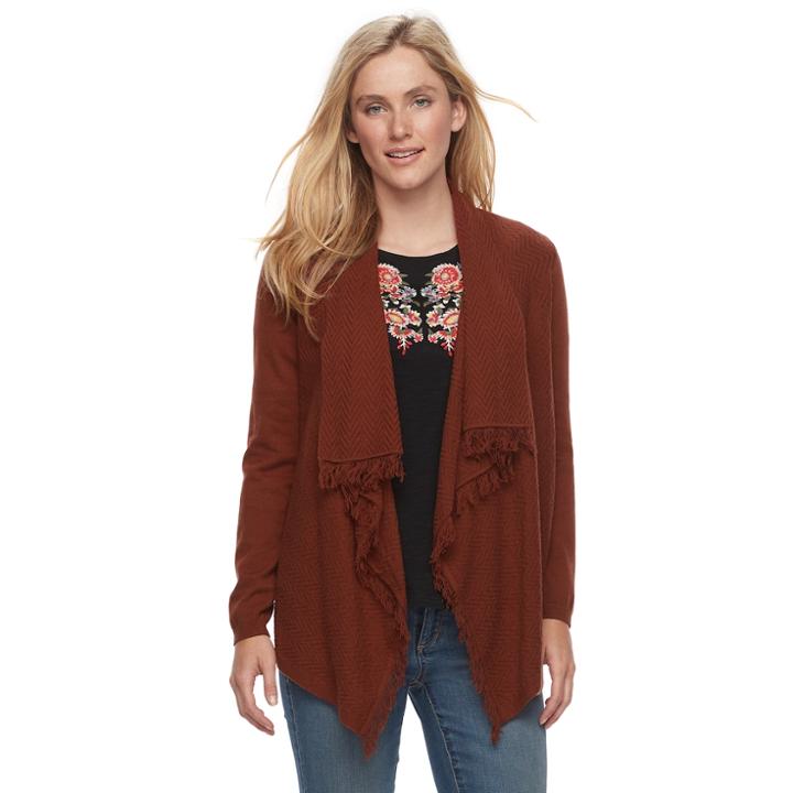 Petite Sonoma Goods For Life&trade; Fringe Flyaway Cardigan, Women's, Size: Xl Petite, Red/coppr (rust/coppr)