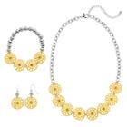 Yellow Flower Necklace, Beaded Stretch Bracelet & Drop Earring Set, Women's, Med Yellow