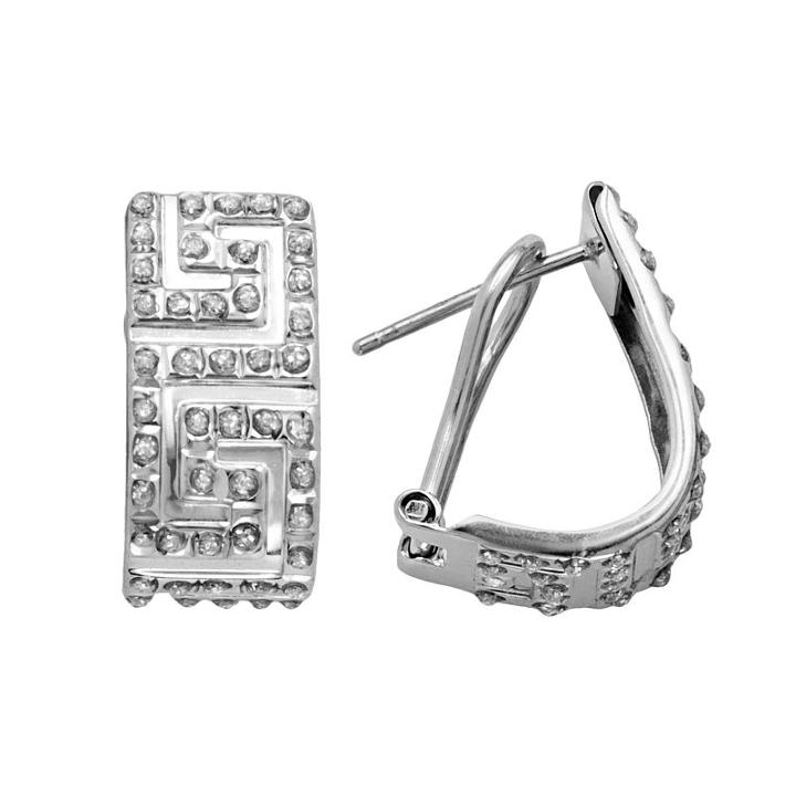 Diamond Mystique Platinum Over Silver Greek Key Hoop Earrings, Women's, White