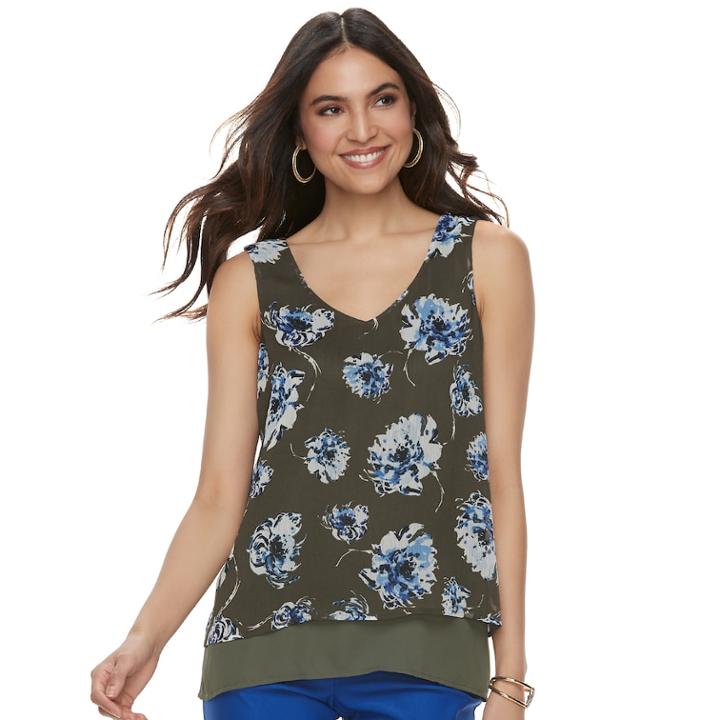 Women's Apt. 9&reg; Chiffon Popover Tank, Size: Large, Dark Green