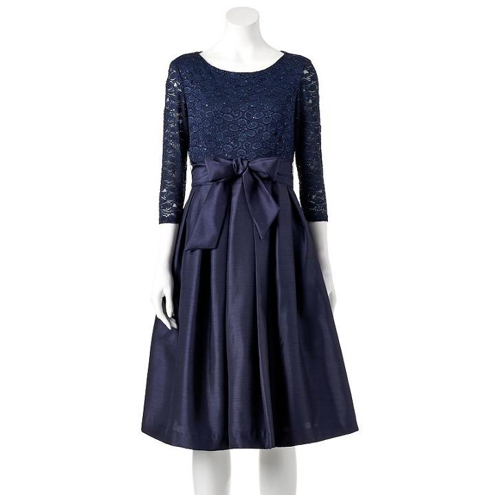 Women's Jessica Howard Lace Taffeta Fit & Flare Dress, Size: 16, Blue (navy)