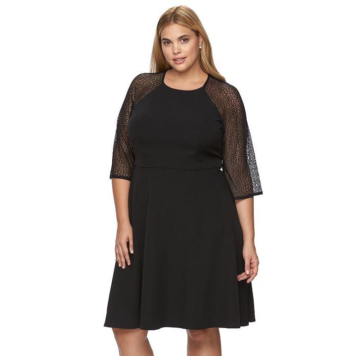 Plus Size Suite 7 Lace Fit & Flare Dress, Women's, Size: 14 W, Black