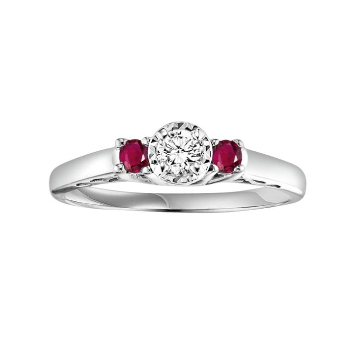 Lovemark Round Cut Diamond And Ruby Engagement Ring In 10k White Gold (1/6 Ct. T.w.), Women's, Size: 6.50, Red