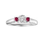 Lovemark Round Cut Diamond And Ruby Engagement Ring In 10k White Gold (1/6 Ct. T.w.), Women's, Size: 6.50, Red