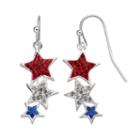 Red, White & Blue Crystal Silver-plated Star Drop Earrings, Women's, Multicolor