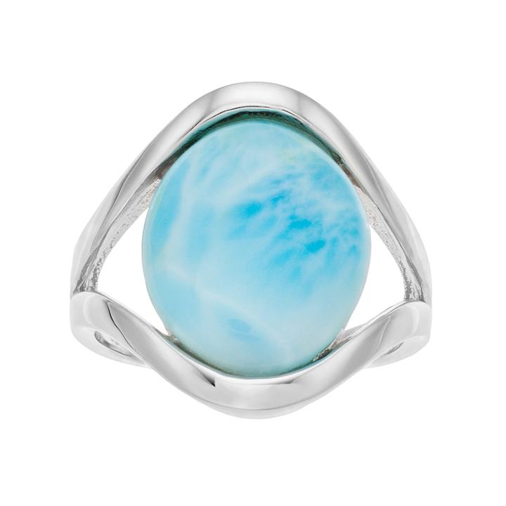 Sterling Silver Larimar Cabochon Split Shank Ring, Women's, Size: 7, Blue