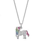 Silver Tone Crystal Unicorn Pendant Necklace, Women's, Multicolor