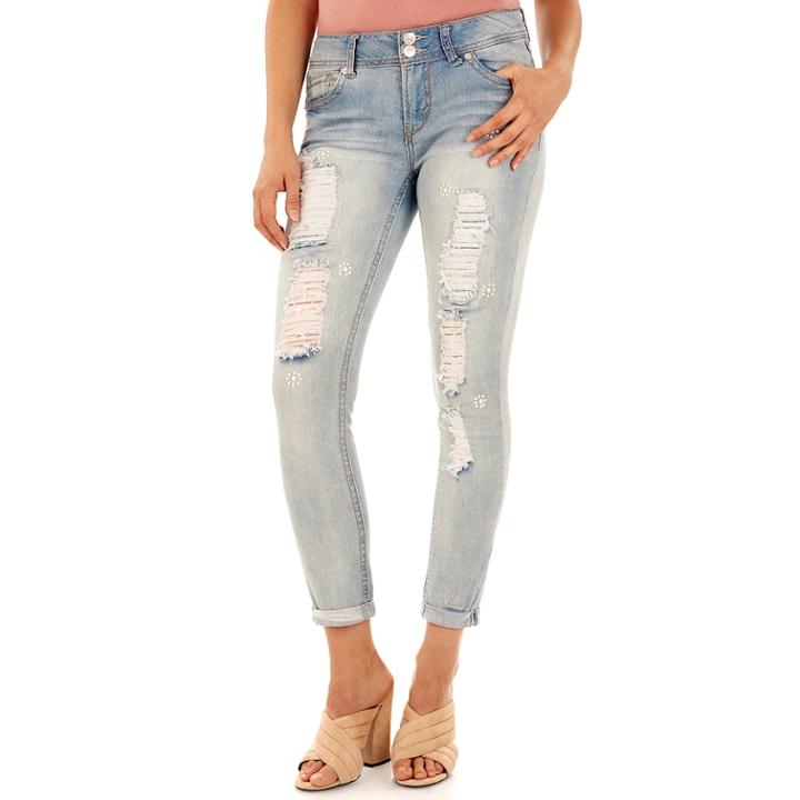 Juniors' Wallflower Luscious Ripped Embellished Ankle Jeans, Size: 11, Brt Orange