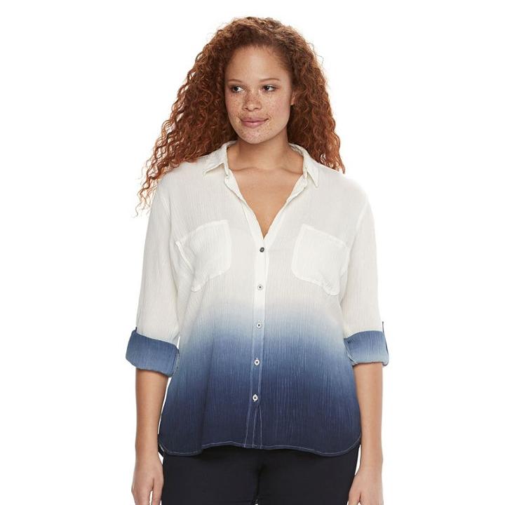 Plus Size Rock & Republic&reg; Roll-tab Gauze Shirt, Women's, Size: 1xl, White