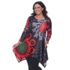 Plus Size White Mark Scroll Shark-bite Tunic, Women's, Size: 2xl, Rowena Black