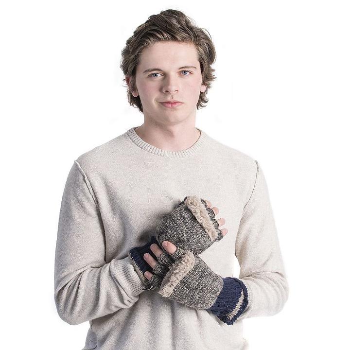 Men's Muk Luks Convertible Marled Flip-top Mittens, Dark Grey