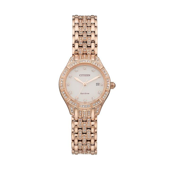 Citizen Eco-drive Women's Silhouette Crystal Stainless Steel Watch, Pink