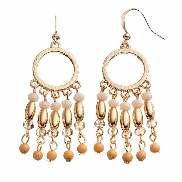 Beaded Fringe Nickel Free Drop Earrings, Women's, Brown