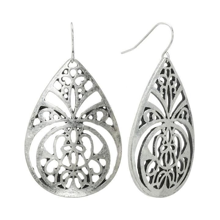 Mudd&reg; Silver Tone Filigree Teardrop Earrings, Girl's, Grey