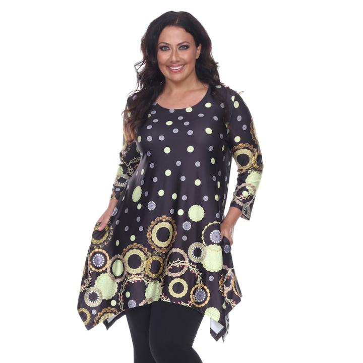Plus Size White Mark Scroll Shark-bite Tunic, Women's, Size: 3xl, Erie Black