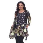 Plus Size White Mark Scroll Shark-bite Tunic, Women's, Size: 3xl, Erie Black