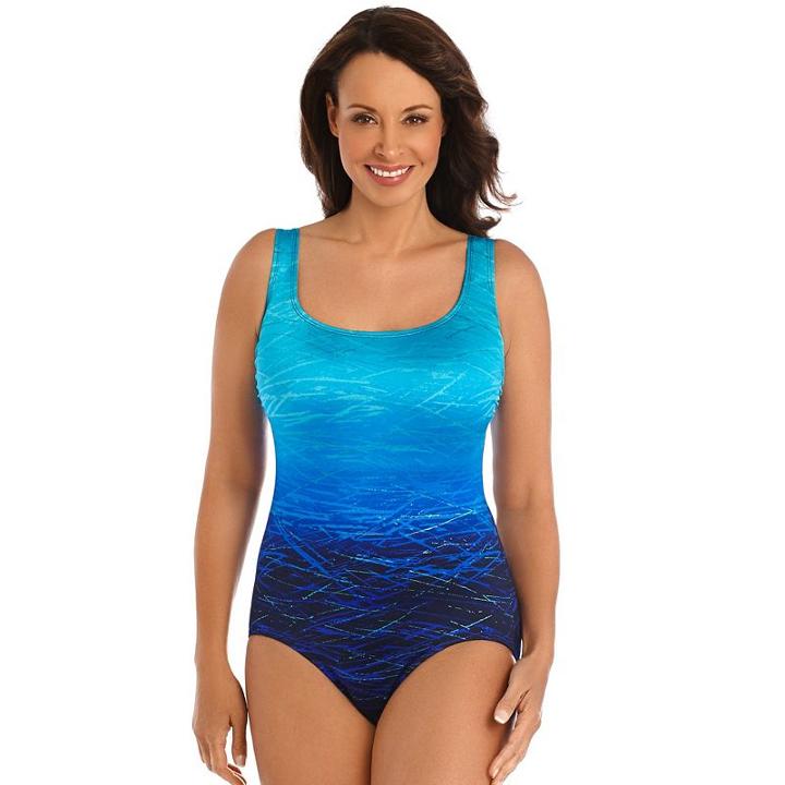 Women's Great Lengths High Tide Tummy Slimmer Crisscross One-piece Swimsuit, Size: 10, Blue