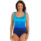 Women's Great Lengths High Tide Tummy Slimmer Crisscross One-piece Swimsuit, Size: 10, Blue