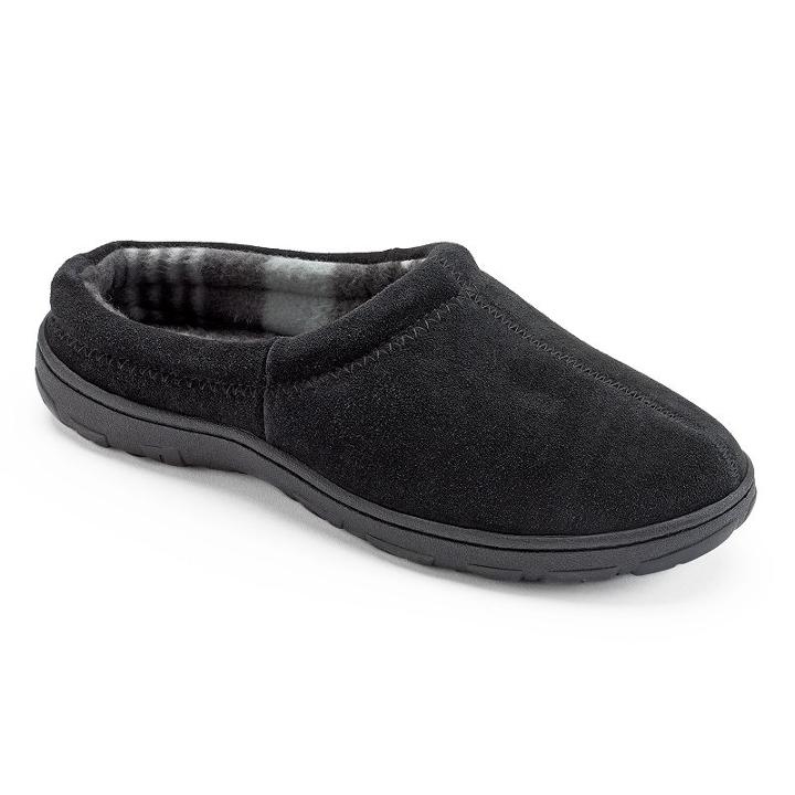 Chaps Men's Suede Plaid Fleece Memory Foam Clog Slippers, Size: Large, Black