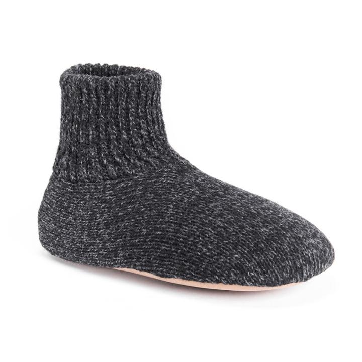 Muk Luks Men's Nordic Knit Bootie Slipper Socks, Size: Large, Black