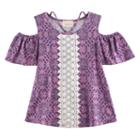 Girls 7-16 Rewind Patterned Cold-shoulder Crochet Front Tee, Size: Large, Purple Oth