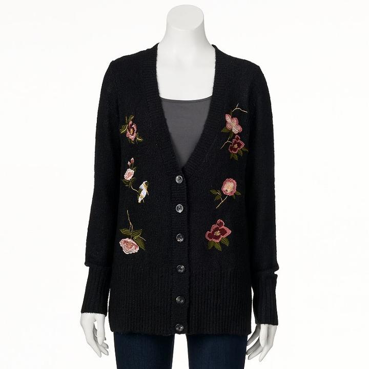 Disney's Snow White A Collection By Lc Lauren Conrad Embroidered Cardigan, Women's, Size: Xs, Black