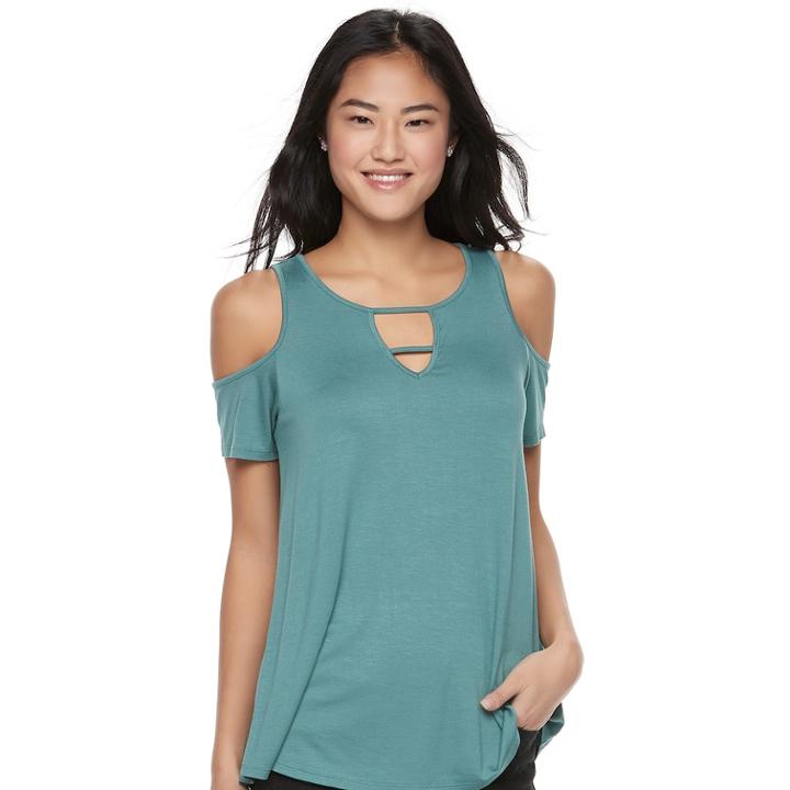 Juniors' Pink Republic Cold Shoulder Short Sleeve Top, Teens, Size: Small, Dark Green